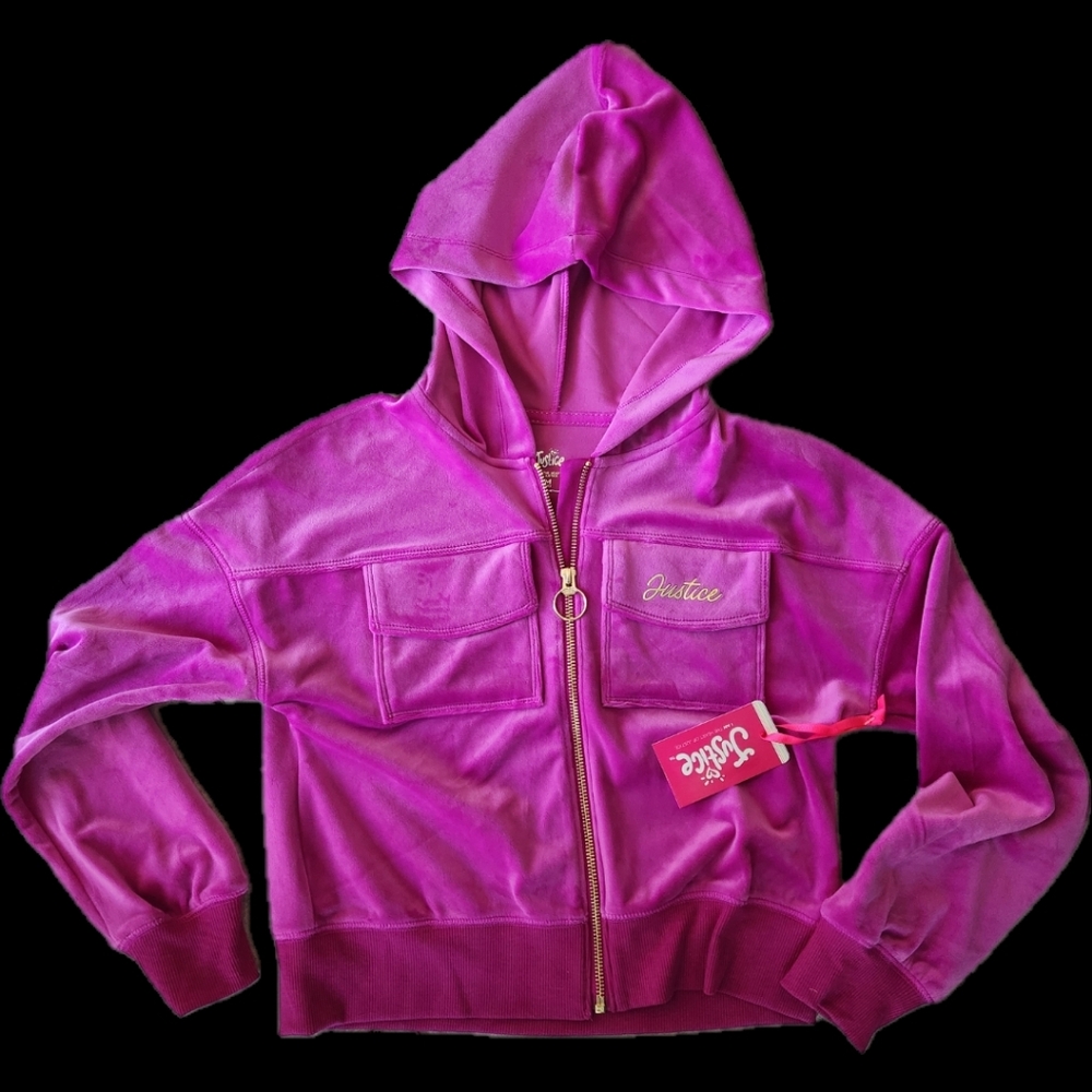 NWT ❗️ Justice I'm heart of Justice double pocket full zip hoodie size m 10 purp